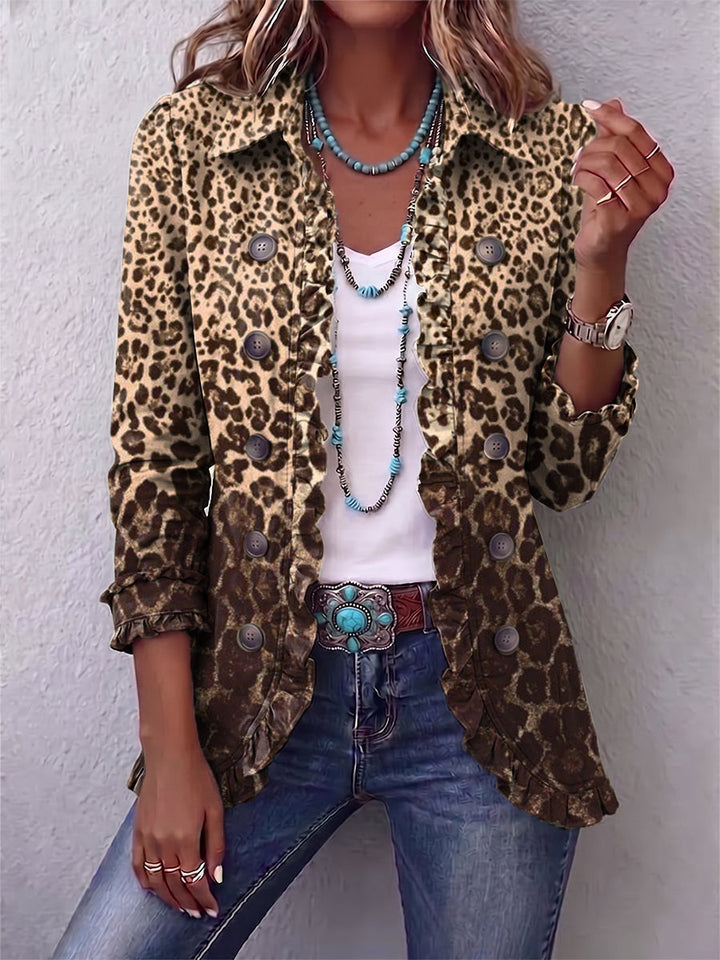 Ombeline | Multicoloured Leopard Print Ruffled Jacket