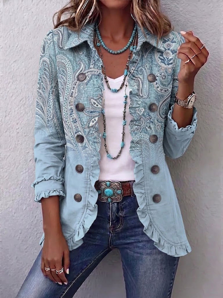 Émilie | Vintage Sky Blue Paisley Frilled Jacket